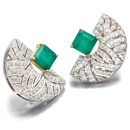 Brinco em Ouro, Diamante e Esmeralda Bergerson Joias